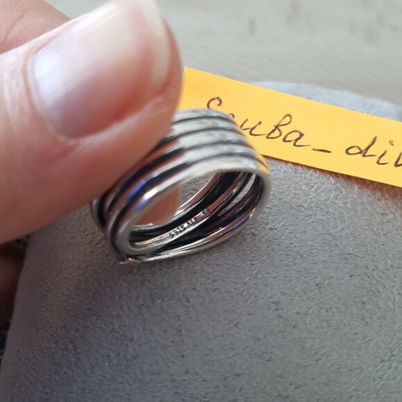 RARE Pandora Two-Tone Crossover Wrap Rope Ring 925 Silver 14K Gold Wide Band 8.5 - Picture 6 of 11